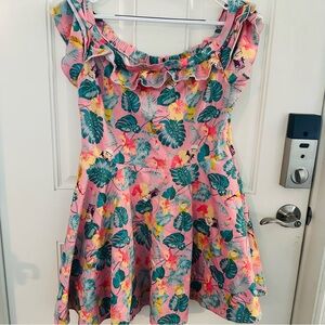 Loungefly Stitch Shoppe Dress 1X | Pixar UP Pink Tropical Floral Off-Shoulder